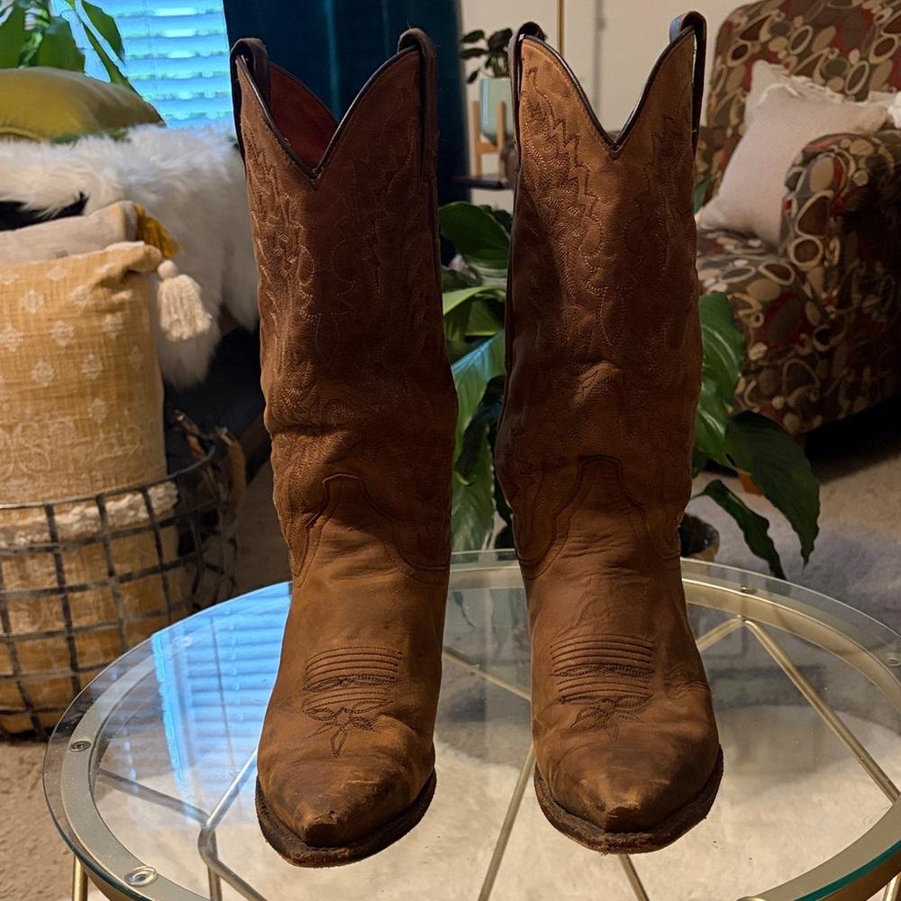 Dan Post Brown Leather Western Heeled Boots - Picture 2 of 8